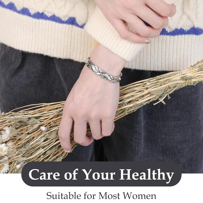 Women's Leaf Bracelet Pure Copper Magnetic 3500 Gauss Effective Magnet with Diamonds for Outdoor Fun Rose Gold