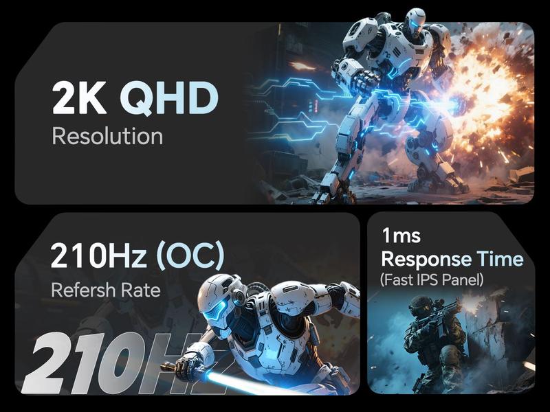 KTC 27" 2K IPS 200Hz HDR400 Gaming Monitor Built-in Dual 2W Speakers, 2560*1440@144Hz, overclockable to 210Hz, 1ms response time, H27T6