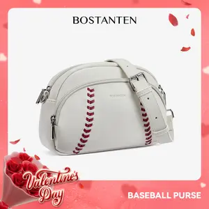 [Valentine's Day Gift] BOSTANTEN Baseball Crossbody Purse for Women,Small Shoulder Bag Vegan Leather Sports Moms with Adjustable Strap,clear bag stadium approved for baseball game fan Casual Daily