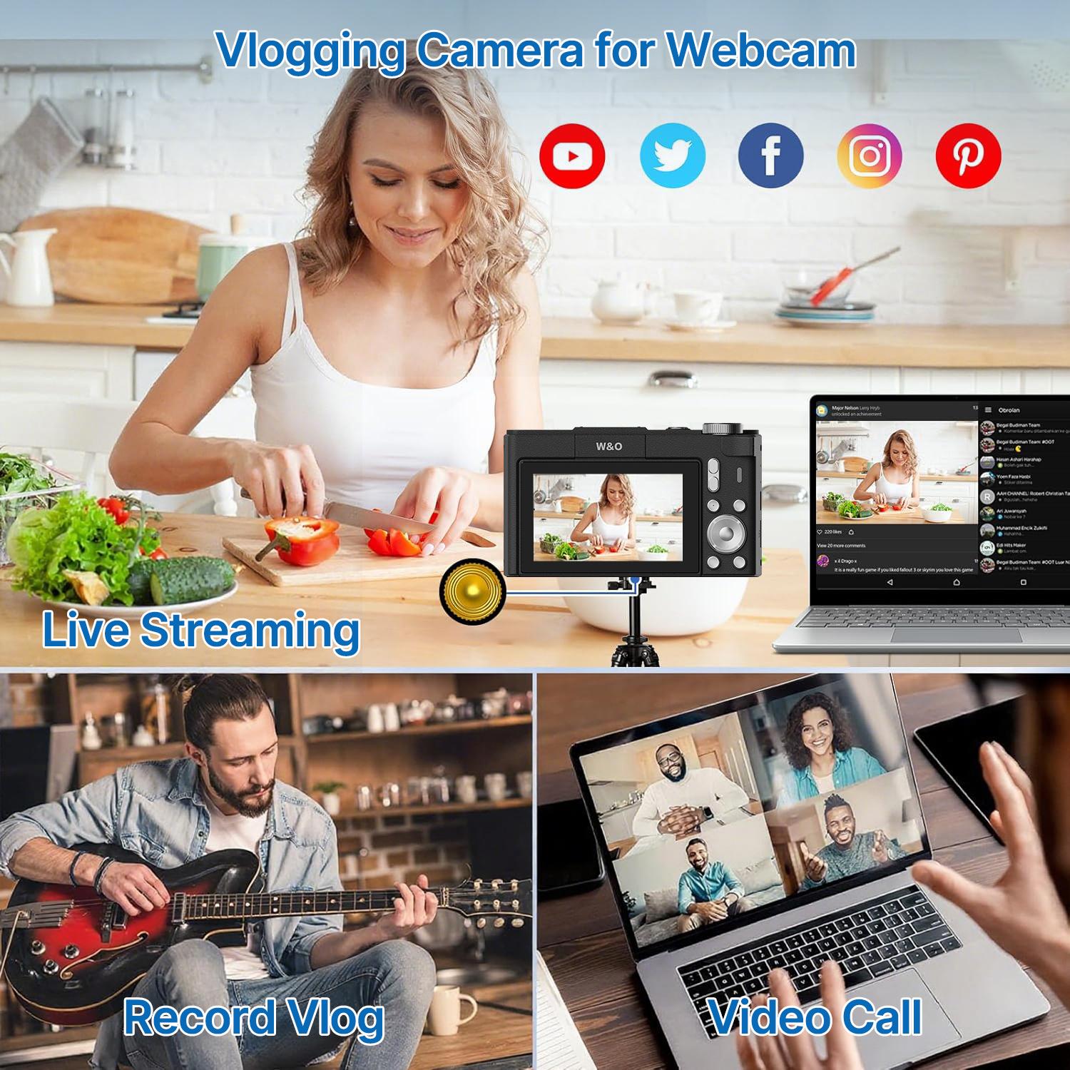 4K Digital Camera for Photography Vlogging Compact Travel Cameras Autofocus for YouTube with 3" 180° Flip Screen 64MP 16X Digital Zoom Point And 32GB SD Card Shoot Camara for Teens Ages 8-18 Beginners