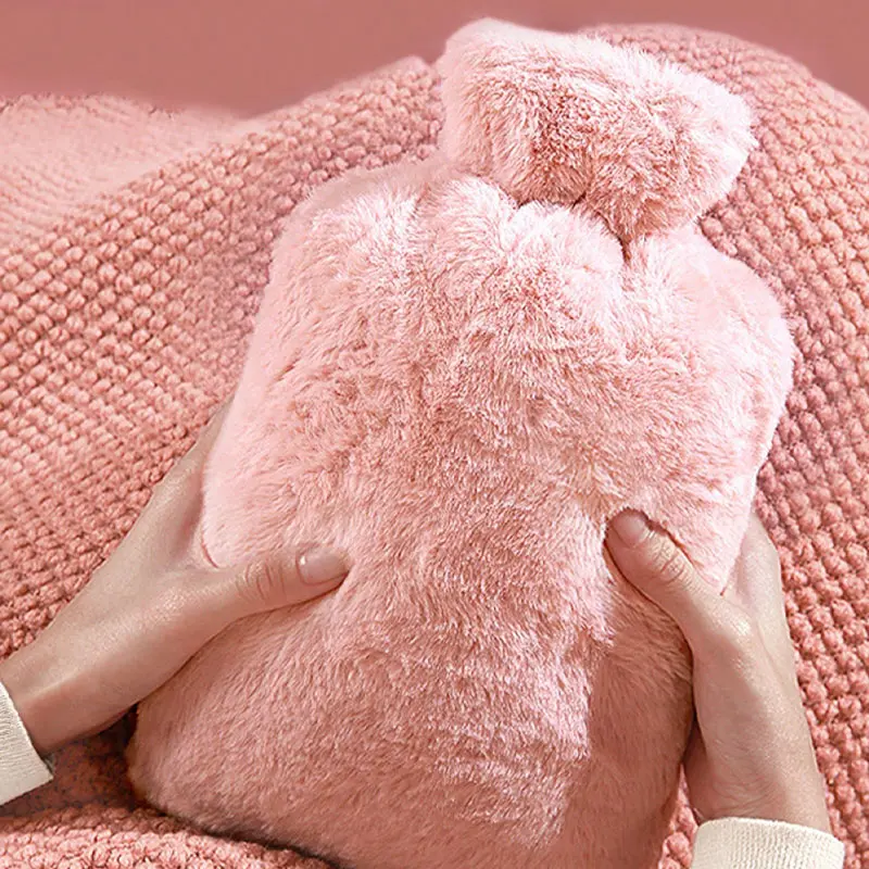 1pc Water filled hot water bag, thickened explosion-proof, female hand warmer, hot compress, stomach warmer, foot warmer, imitation rabbit velvet water filled warm handbag, Portable Heating Pad