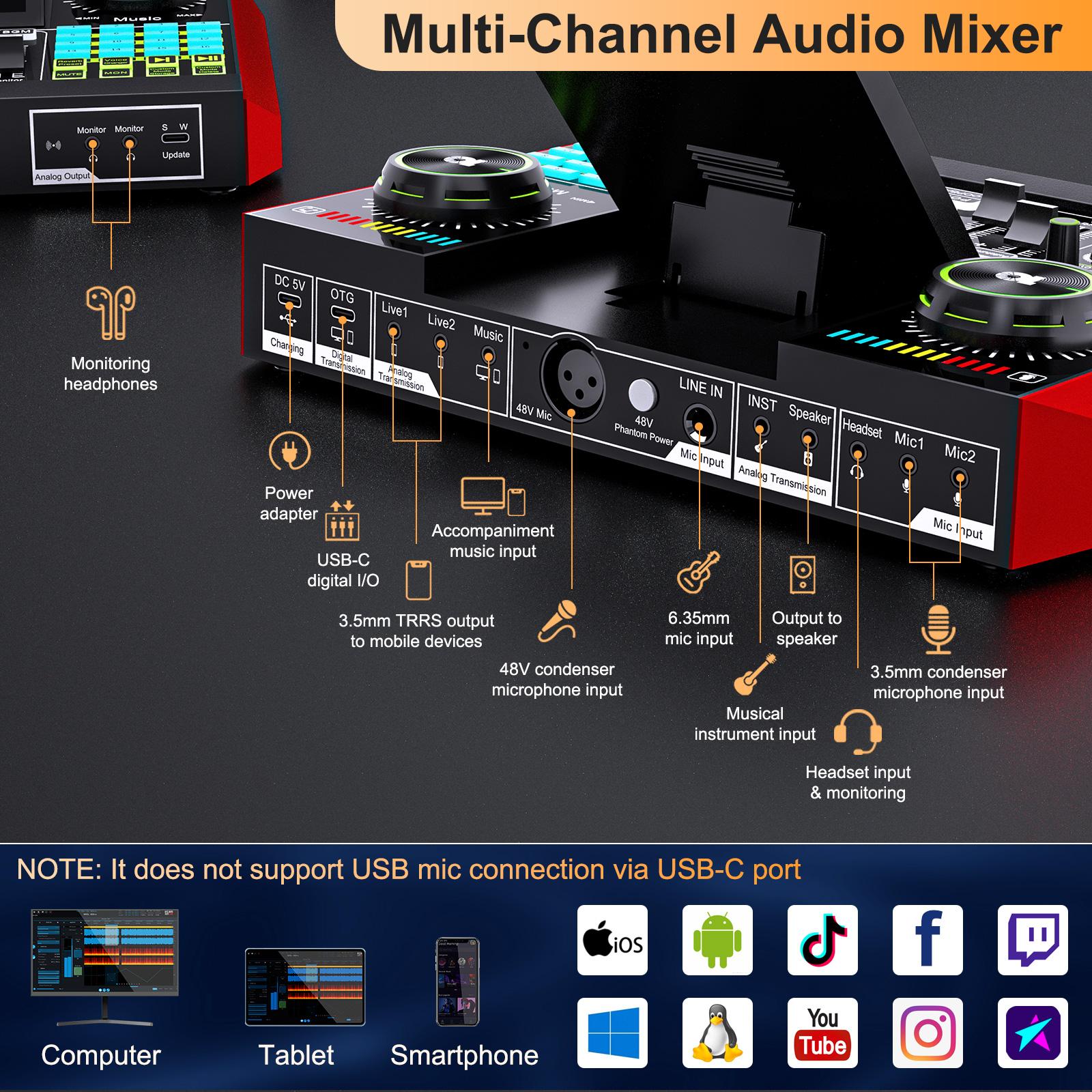 Tenlamp G10-PKPRO cantilever live broadcast sound card with cantilever bracket, DSP professional chip, PK PRO microphone, 4 custom sound effect buttons, compatible with Android, Apple mobile phones and PS5