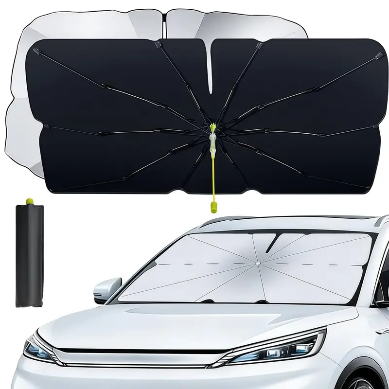 Upgraded Thicken Windshield Cover Sun Shade Umbrella With Safe Hammer, 54 x 30 Inch Heavy Duty Car Windshield Cover Foldable Sunshade Umbrella Weatherproof for Summer, 2 in 1 All Season Universal for Cars, SUVs, Trucks