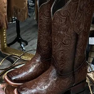 Esther | women’s Square Toe Hand-tooled Boots Brown