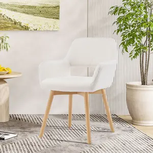 Desk Chair No Wheels Vanity Chair Makeup Chair Comfy Accent Chair for Living Dining Room Bedroom Home Office Mid Century Modern Upholstered Armchair Sofa with Wood Legs