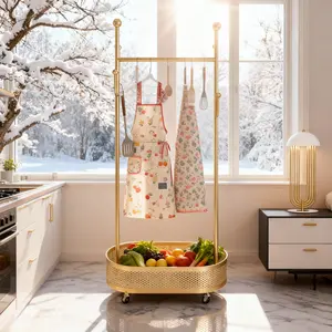 Freestanding Coat Rack with Wheels & Storage Base, Bedroom Garment Organizer