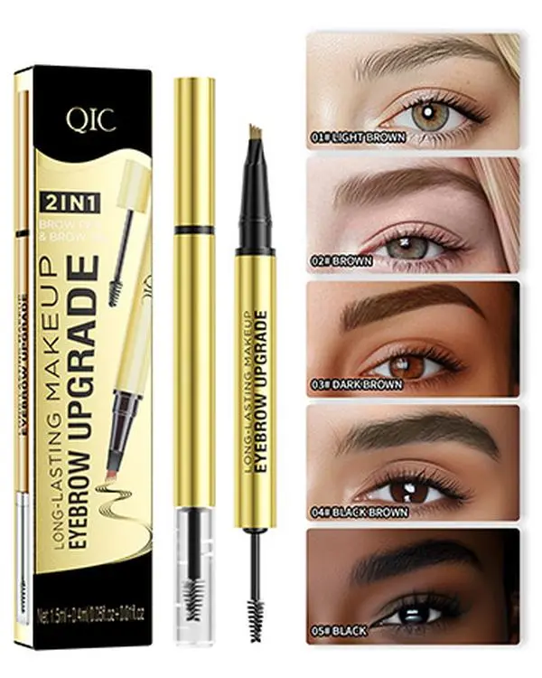 Microblading Eyebrow Pencil, 2-in-1 Waterproof Long-lasting Microfork Eyebrow Pen for Natural Makeup,Waterproof,Long-Lasting,For Women and Men Daily Use & Soft Glam