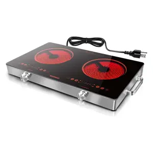 Karinear 2 Burners Electric Cooktop 2000W, Portable Electric Stove top 24 Inch Countertop Burner,9 Power Level, Radiant Ceramic Cooktop, Sensor Touch, Timer, Safety Lock(Orange)