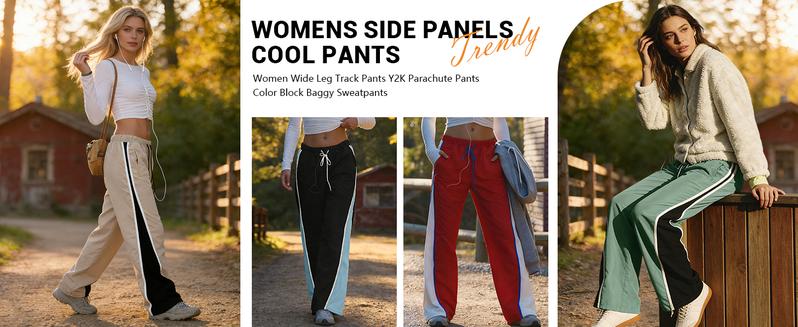 YeeZaa Stripe Track Pants for Women Retro Athletic Wide Leg Pants High Rise Drawstring Waist Color Block Street to Gym Versatile Styling TikTok Viral Fashion All Season Everyday Streetwear