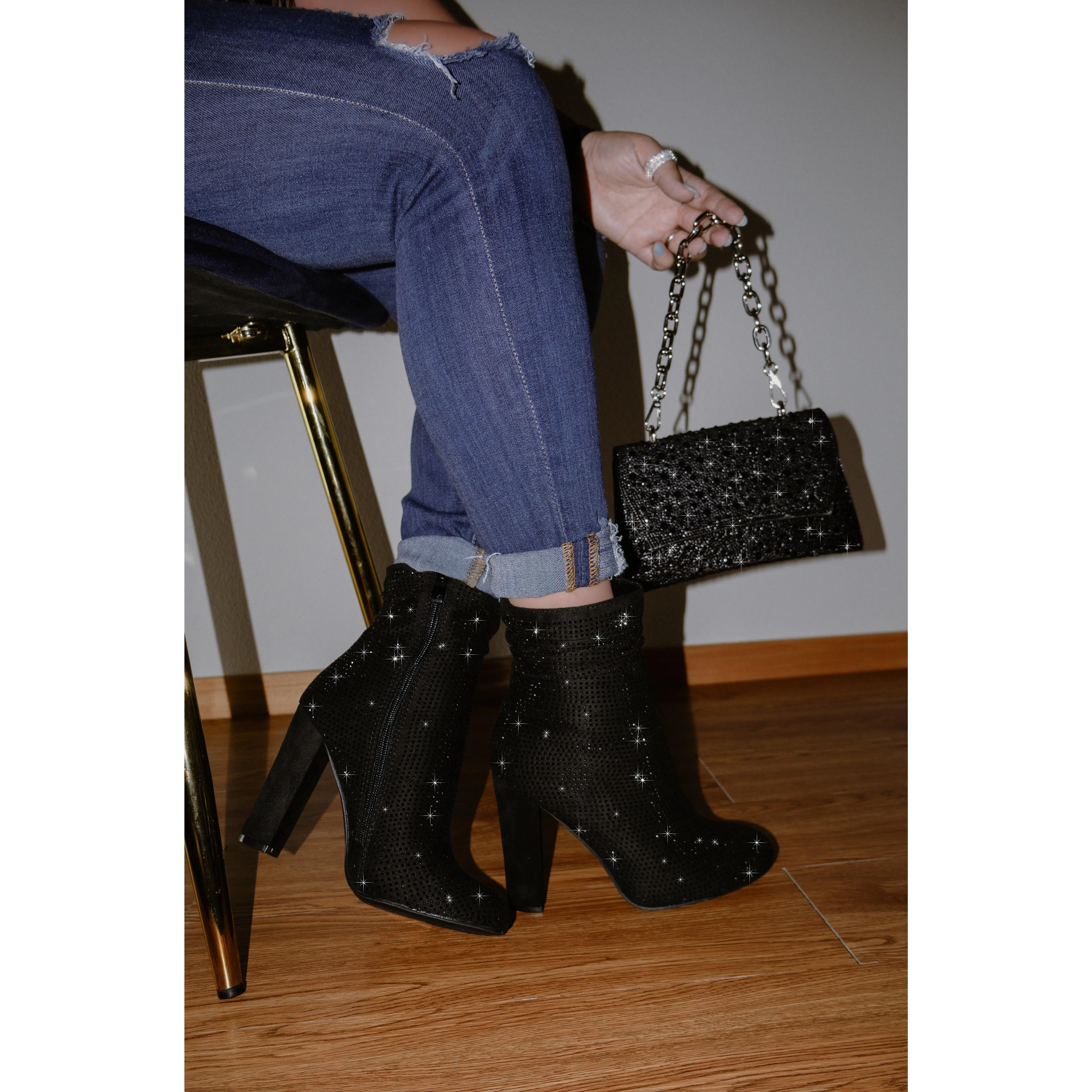 Mirage - Women's Embellished Rhinestone Ankle Boots, Sparkly Party Boots, Stylish Evening Footwear, Trendy Heeled Booties, Glamorous Night Out Shoes