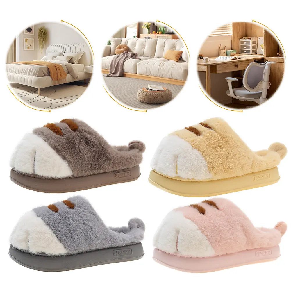3D Cat Paw Plush Slippers  Cozy Furry Indoor Winter Slippers for Adults & Kids