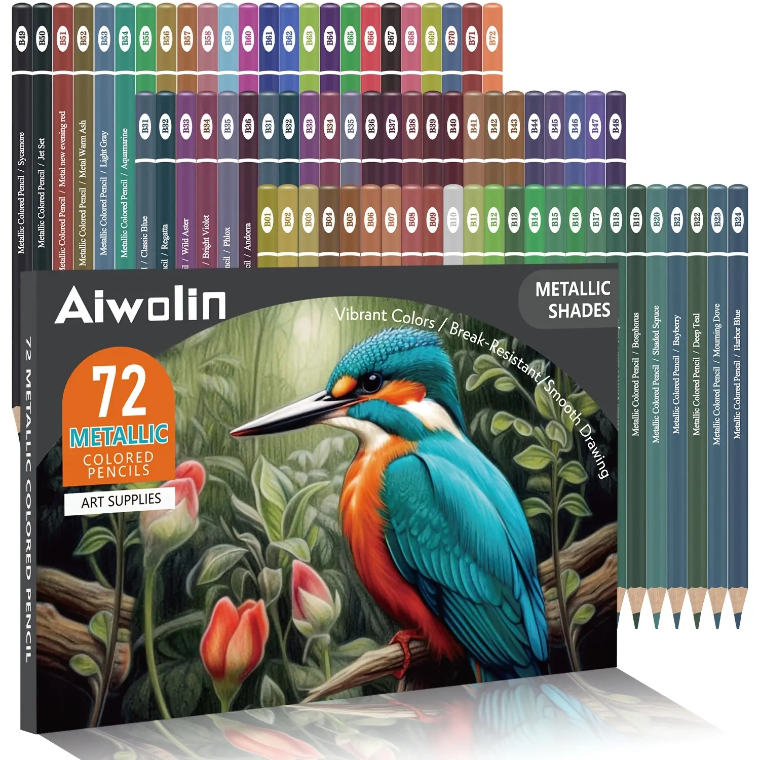 72 Metallic Shade Assorted Colored Pencils - Soft Core, Vibrant Color, Boxed Assortment Pencils, Drawing Tool for Adult Artists & Beginners (Ideal for Drawing, Blending)