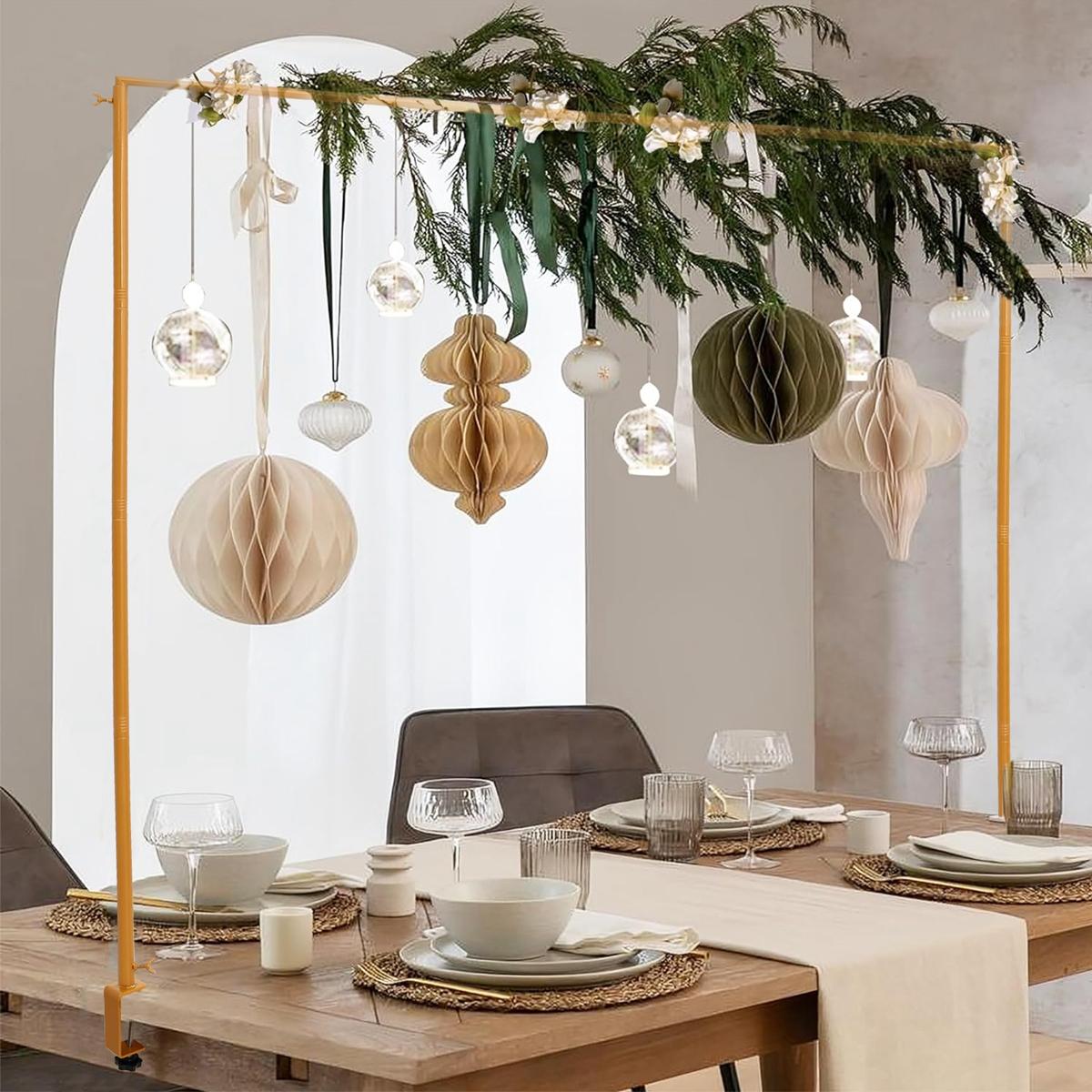 Over the Table Rod Stand with Clamps Adjustable 13''-42'' Tall 29"-98" Length Gold Table Arch Hanging for Wedding Birthday Party Halloween Christmas Decoration Over the Table Rod Stand with Clamps Adjustable 13''-42'' Tall 29"-98" Length Gold Table Arch Hanging for Wedding Birthday Party Halloween Christmas Decoration