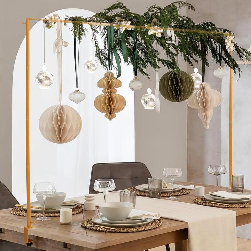 Over the Table Rod Stand with Clamps Adjustable 13''-42'' Tall 29"-98" Length Gold Table Arch Hanging for Wedding Birthday Party Halloween Christmas Decoration