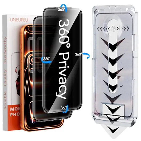 UNEUPEU [3PCS] Tempered Glass 360° Anti-Spy Privacy Screen Protector for Smartphone, Cellphone, Customized Full Cover Protective Accessory (TikTok Shop Back to School)