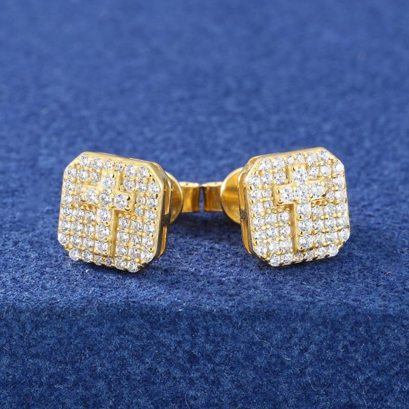 【##E523】UCCIYO Square Cross Stud Earrings Synthetic Moissanite Earrings Women's Style 925 Sterling Silver Studs Men's Hip-Hop Jewelry Perfect for Birthdays, Halloween Gifts, Wedding Sets for Both Genders