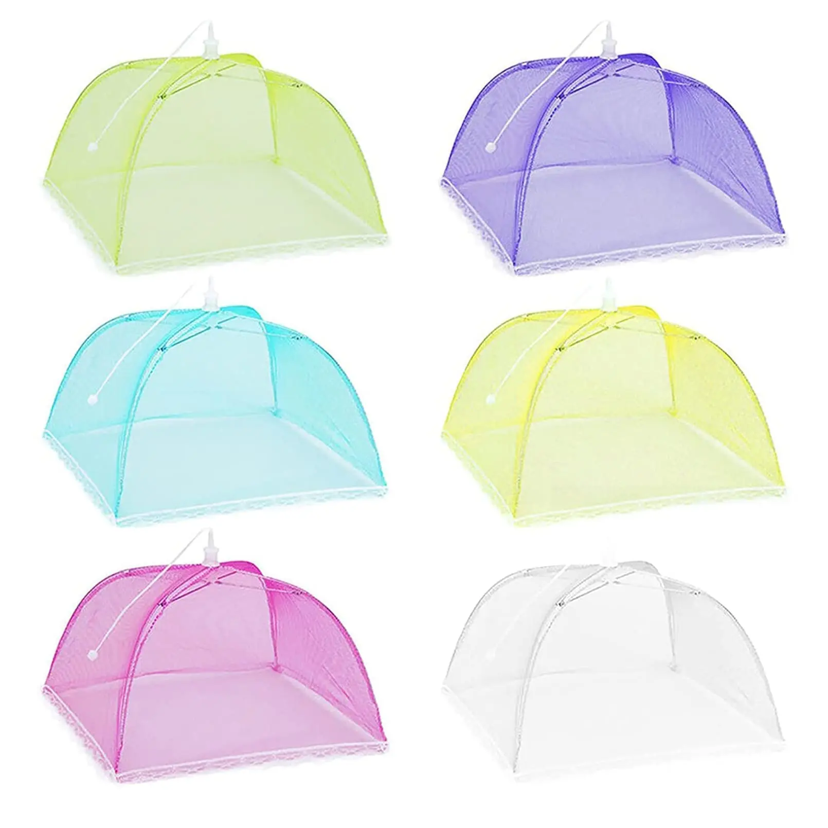 6-Pack Thick Sturdy Nylon Mesh Food Cover Tents with Steel Frames, Reusable Collapsible 17" Pop-Up Food Net Protectors for Kitchen, BBQ, Picnics
