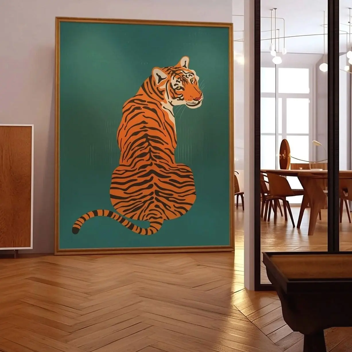 Wildlife, Gallery Wall, Boho, Jungle, Living Room/bedroom/kitchen Wall Art, Tiger Poster Print, Green, Orange, Room Decor, Unframed
