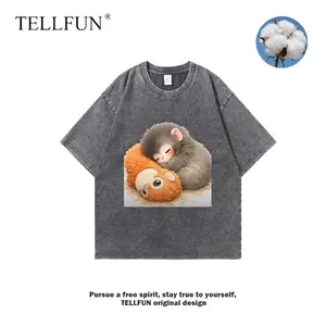 Monkey Punch Graphic T-Shirt, Baby Monkey Holding Plush Toy, Animal Lover Gift, Cute Cozy Tee funny tshirt oversized casual baggy