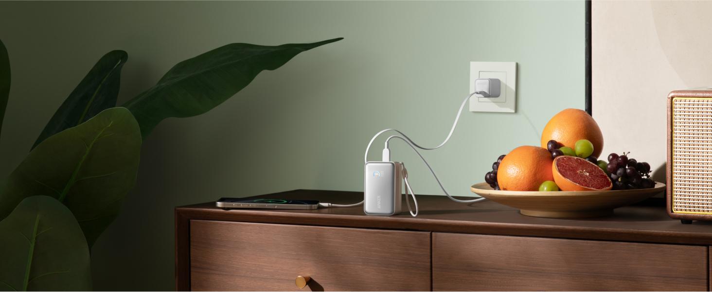 [Live Only]Anker Nano Power Bank, 10,000mAh Portable Charger with 2.3 ft Anker InstaCord Retractable Cable, 45W Max Compact Battery Pack, Smart Display, For iPhone 16 Series, iPad, Galaxy, Pixel, and More