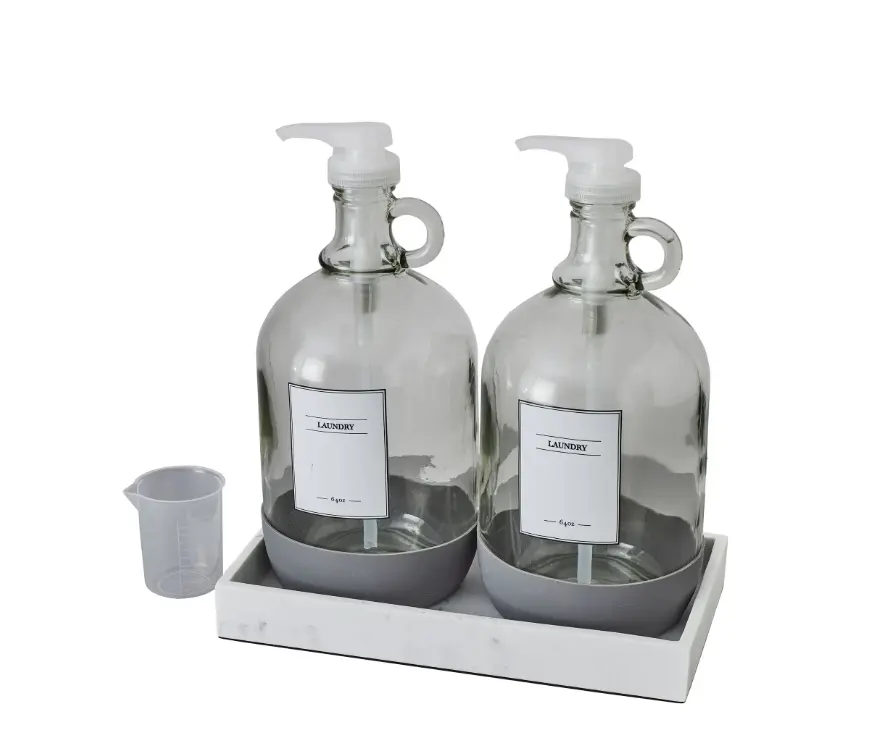 Laundry Detergent Dispenser Set 4-Piece Clear & White 128 fl oz Bottles with Measuring Cup for Easy Storage and Accurate Measurement
