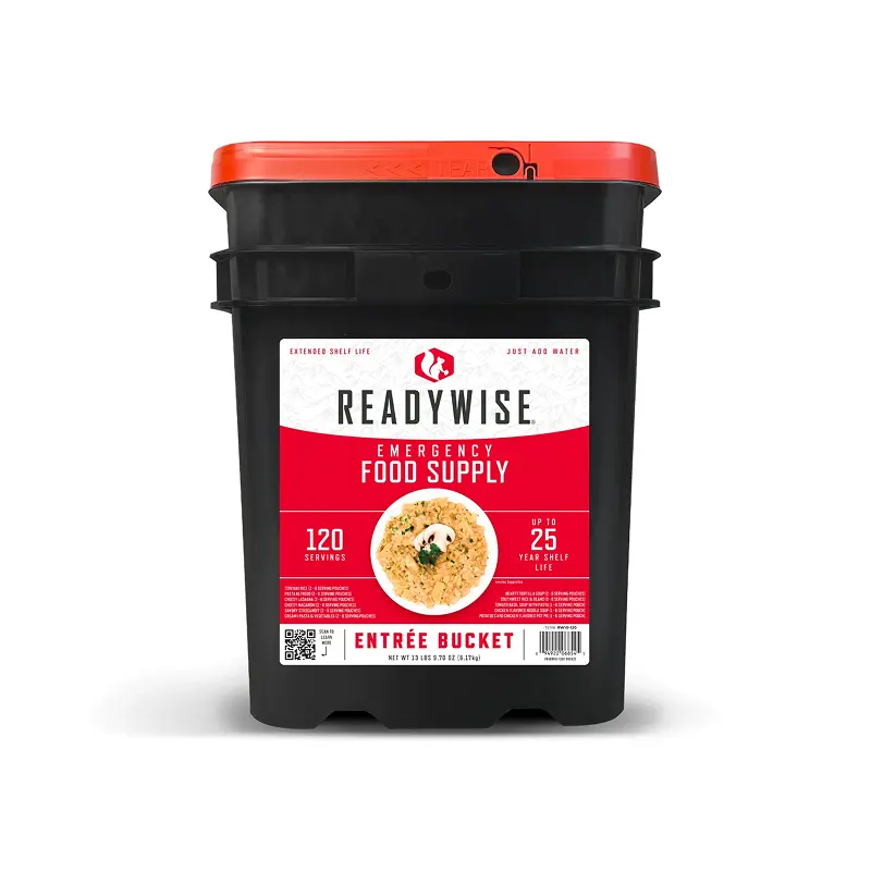 ReadyWise Emergency Food Supply Bucket - 120-Serving Stackable Grab-and-Go Container with Pasta & Noodle Entrees, 25-Year Shelf Life (Camping & Hiking Survival Gear)