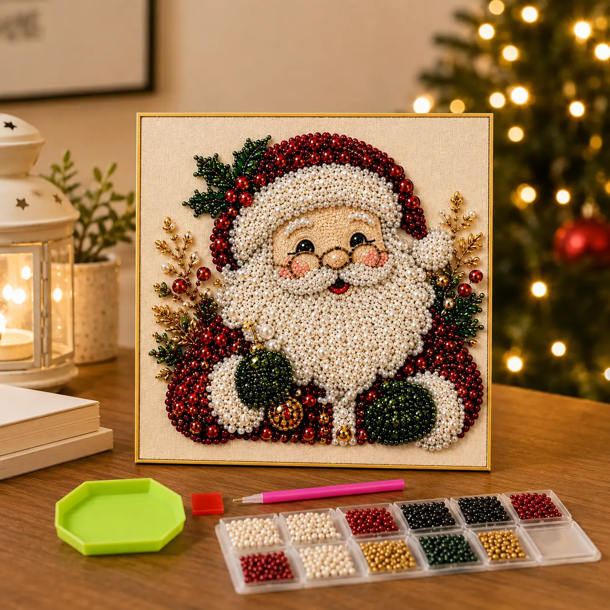 Christmas Themed Pearl Art DIY Kit,Santa Claus Christmas wreath mosaic art, DIY Home Decor Wall Art, DIY Seasonal Party Gift For Beginners