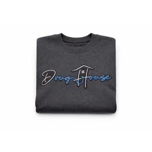 DrugHouse Embroidered Patch Crewneck Sweatshirt – Heather Grey(Small)
