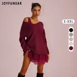 Joyfunear Women's Knit V-Neck Sweater and Mini Dress Set Elegant and Cute Party Dress for Women Soft Knitted Style with Crew Neckline Comfortable & Stylish Design Knitwear Womenswear