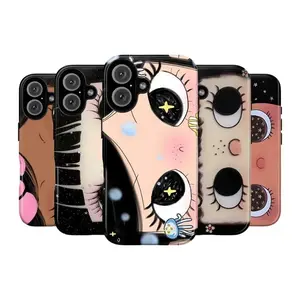 Dreamy INS Glittering Big Eyes Comic Girl Lovely Phone Case, Cute Kawaii Big Eye Anime Phone Case for iPhone 17 16 15 14 13 12 11 Pro Max Plus , Kawaii Aesthetic Big Eyelash Tough Case