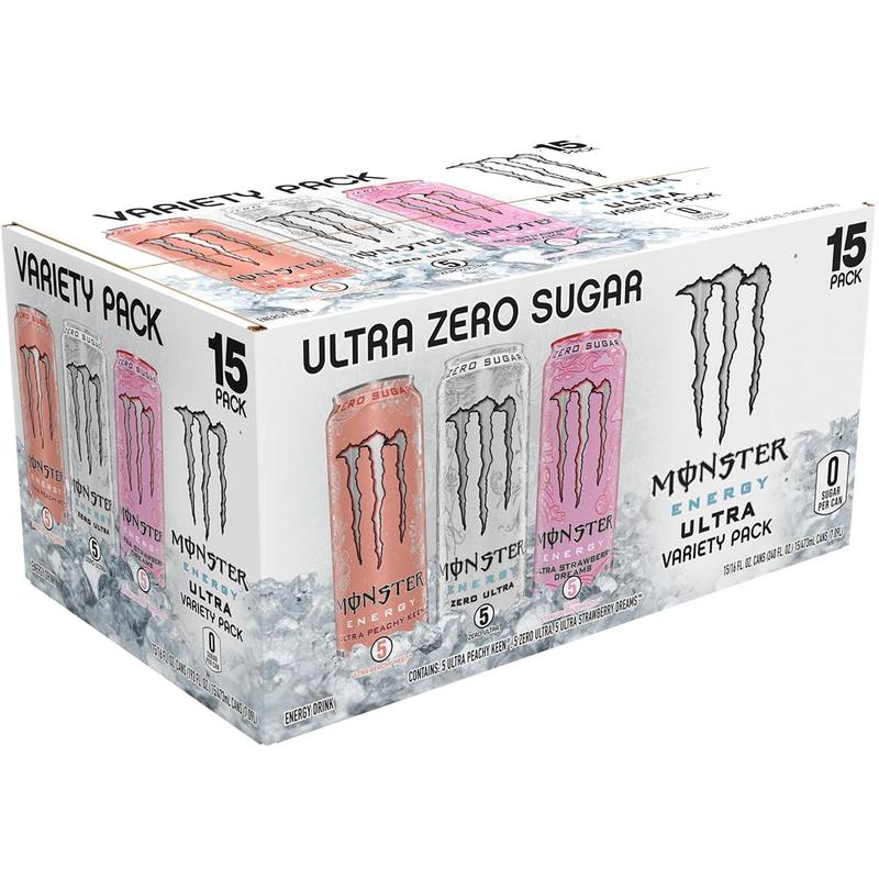 Monster Energy Ultra Variety Pack, PKZSD, Sugar Free Energy Drink, 16 Ounce | Pack of 15