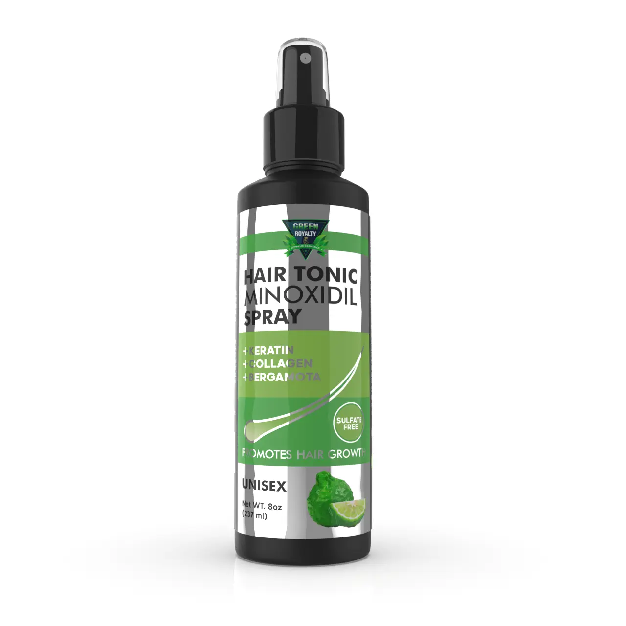 Green Royalty Hair Growth Tonic Spray (8oz) - Haircare, Minoxidil/Bergamot/Collagen Infused, Sulfate-Free, Alcohol-Free, Gentle, Lightweight Normal Liquid Daily Cleanser for Adults, Unisex, US-Friendly, Hair Products, Lengthening Thickening, Thicker Fulle