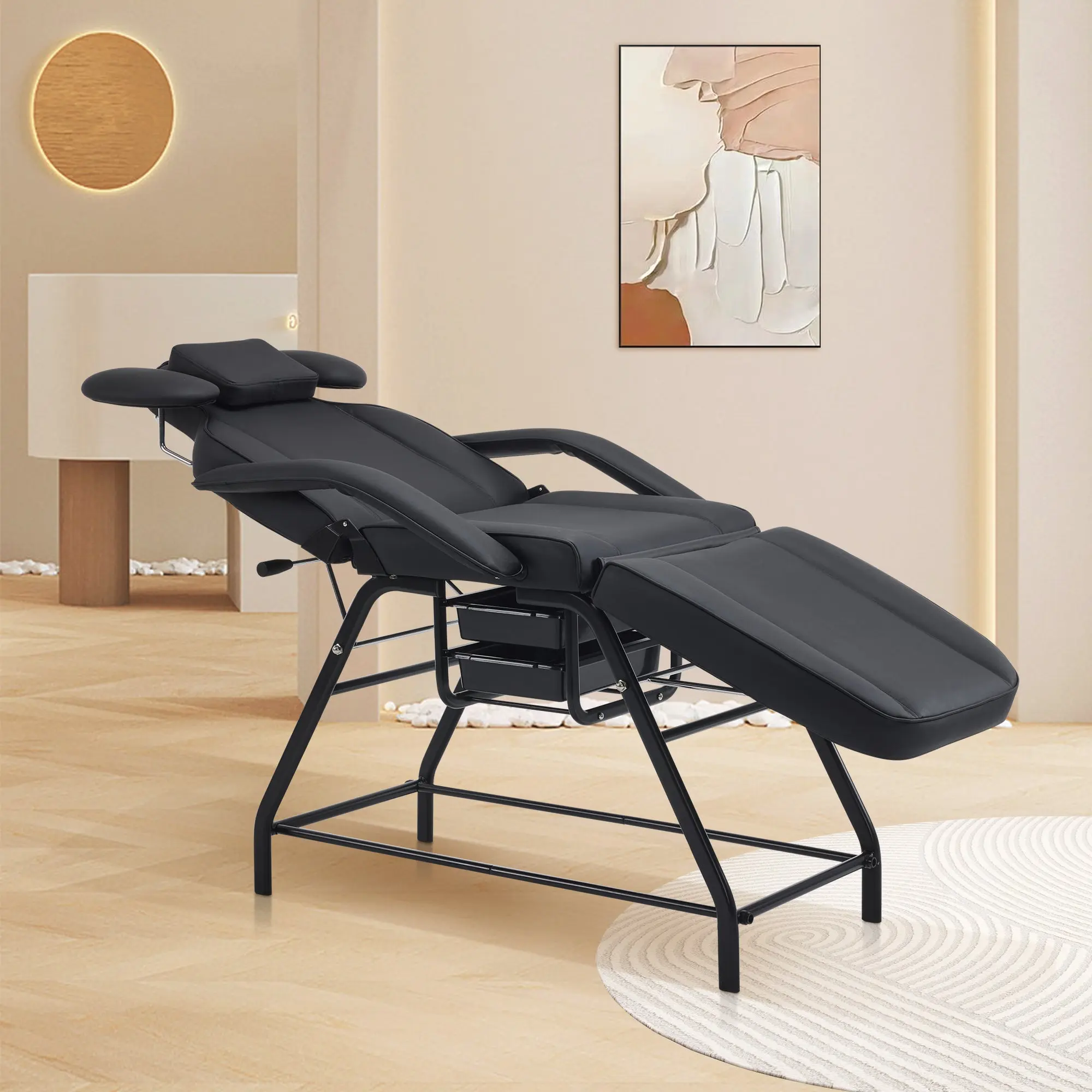 BarberPub PU Leather Adjustable Salon Facial Bed - 180-Degree Lash Recliner Chair for Waxing, Eyelash Extensions, Tattooing, Facial Care, 300 lbs Capacity, Model 2110