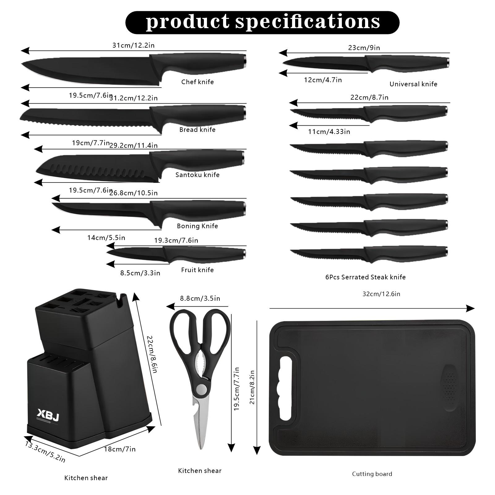 15-Piece Kitchen Knife Set – With Solid Wood & Plastic Knife Block, Including Chef's Knife, Japanese-Style Knife, Meat/Vegetable Knife, Chicken Bone Knife and German-Style Steak Knife. it's practical for home use and also ideal as a gift. Wooden Stylish 15-Piece Kitchen Knife Set – With Solid Wood & Plastic Knife Block, Including Chef's Knife, Japanese-Style Knife, Meat/Vegetable Knife, Chicken Bone Knife and German-Style Steak Knife. it's practical for home use and also ideal as a gift. Wooden Stylish