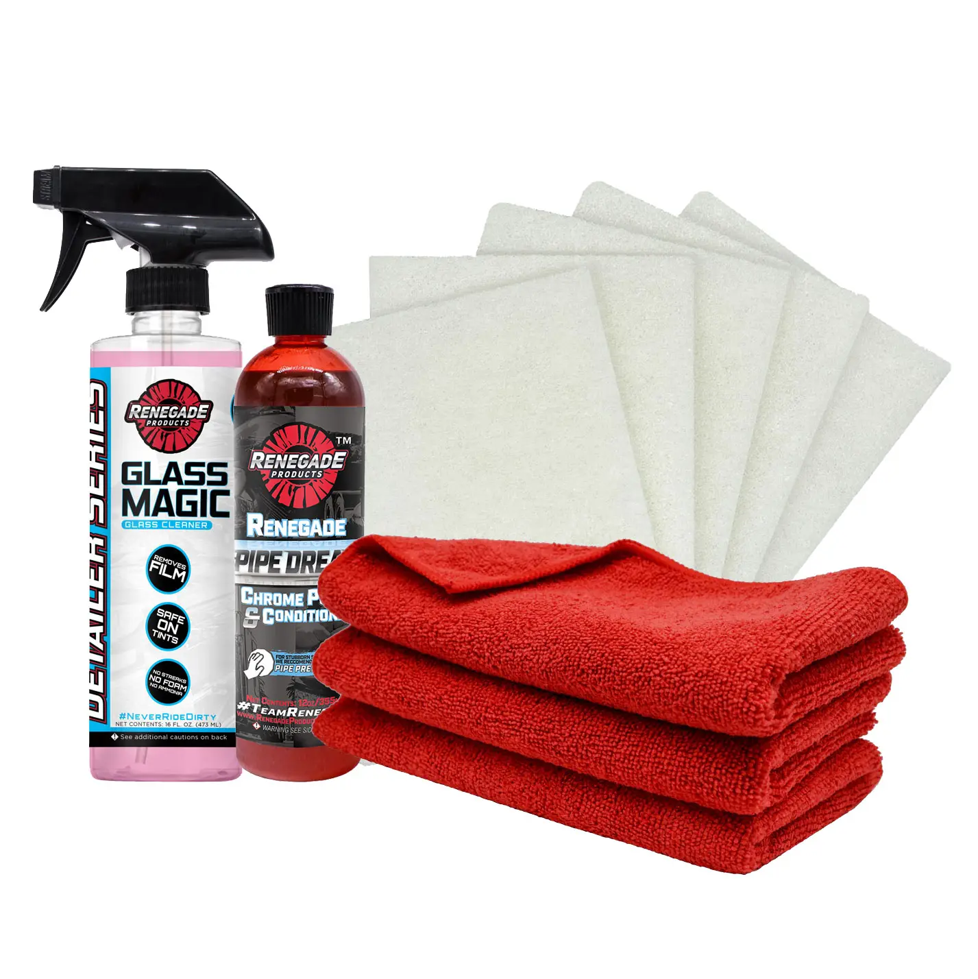 Renegade Products Chrome Maintenance Bundle – Restore & Protect Chrome, Metal & Marine Surfaces | Includes Chrome Polish, Glass Cleaner, Steel Wool & Towels