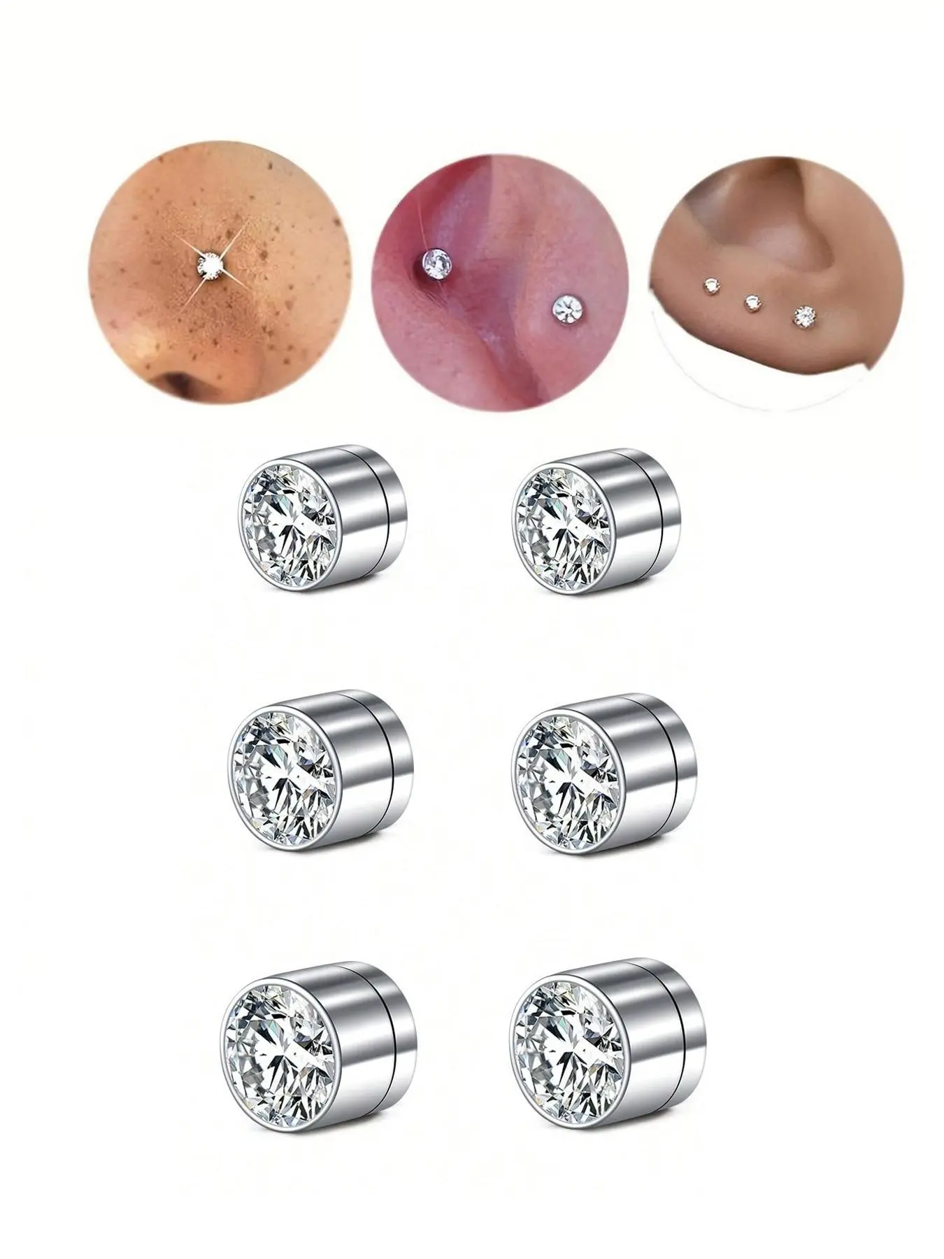 6pcs Magnetic Fake Nose Studs, Fake Nose Piercing Silver Gold Clip On Earrings, Nose Piercing Jewelry, Chic Fashion Body Jewelry