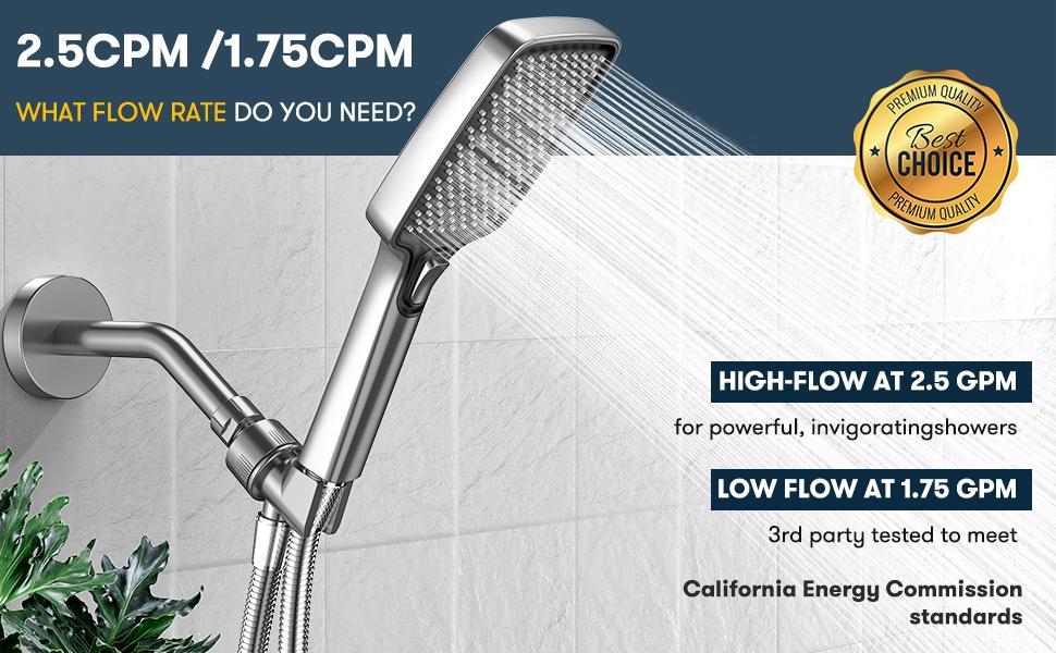 ROLAKUL High Pressure Multi-Mode Handheld Showerhead - Anti-clogging nozzles, built-in power wash function for cleaning tubs, tiles and pets, extra-long stainless steel hose, wall and ceiling mounts.