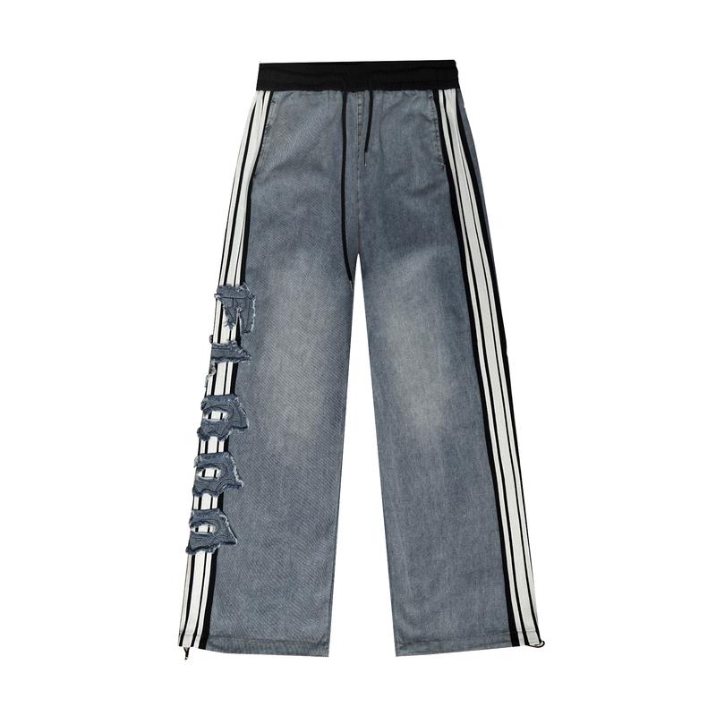 FLOOO Fringe Patch Joggers – Plus Size Street Pants with Striped Detail