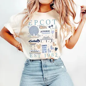 Comfort Colors #WDW Epcot Since 1982 Shirt, Magic kingdom Trip 2025 Shirt, World Tour 1982, #Disneylandd Family Casual Cotton