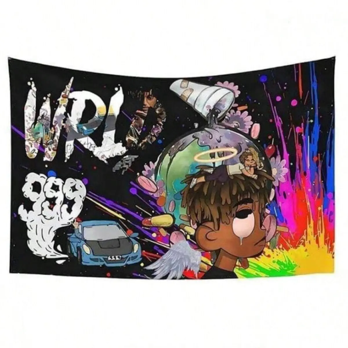 Tapestry Juice World Rapper Flag Premium Polyester Tapestry Rap Hip Hop Art Print Wall Hanging For College Dorm Man Cave Decor Banner With 4 Grommets Solid Color Decorative Decoration, bedroom decor cool stuff for room tapestry mens room decor
