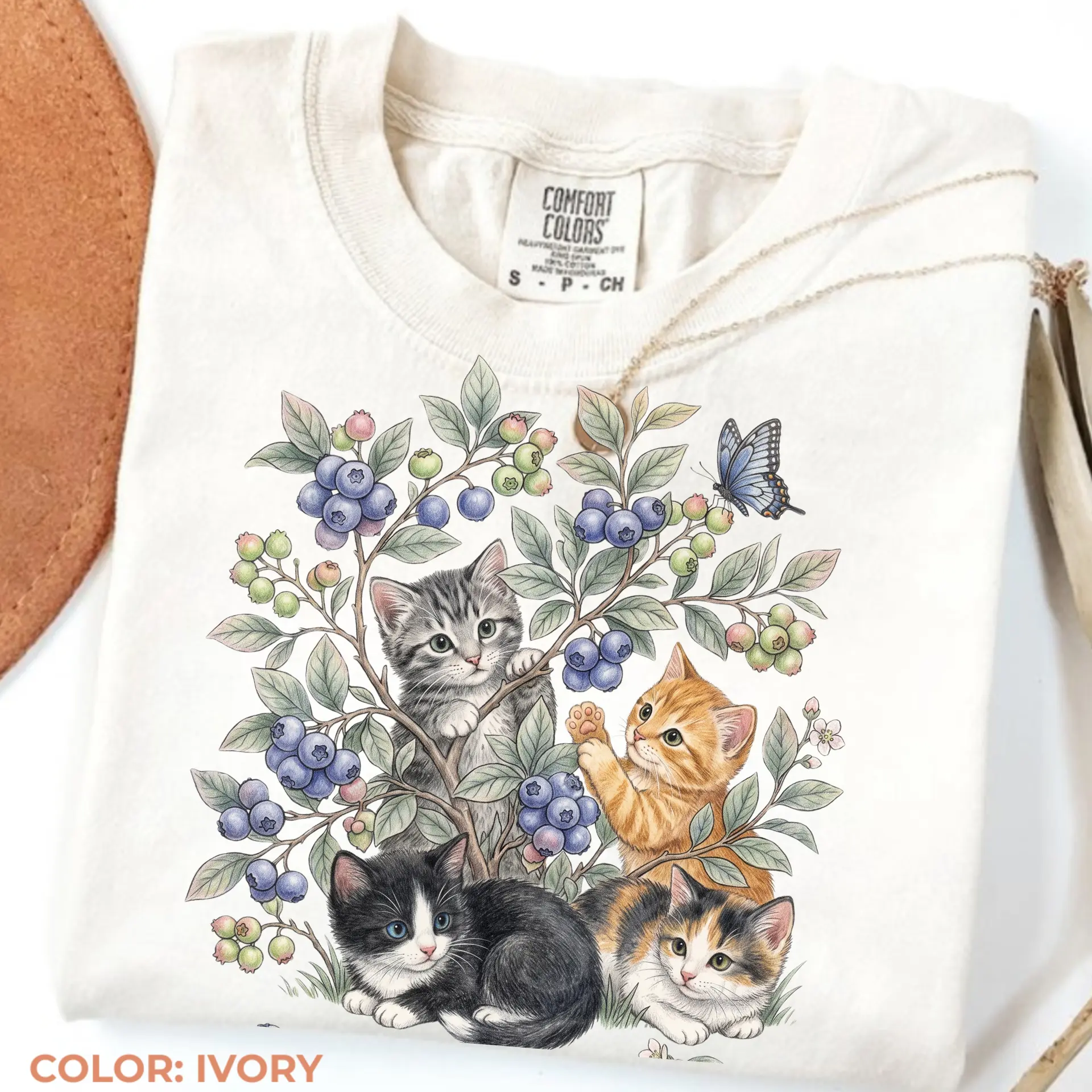 Comfort Colors Vintage Kittens Blueberry 90s Graphic Tshirt, Retro Cottagecore Butterfly Unisex Shirt