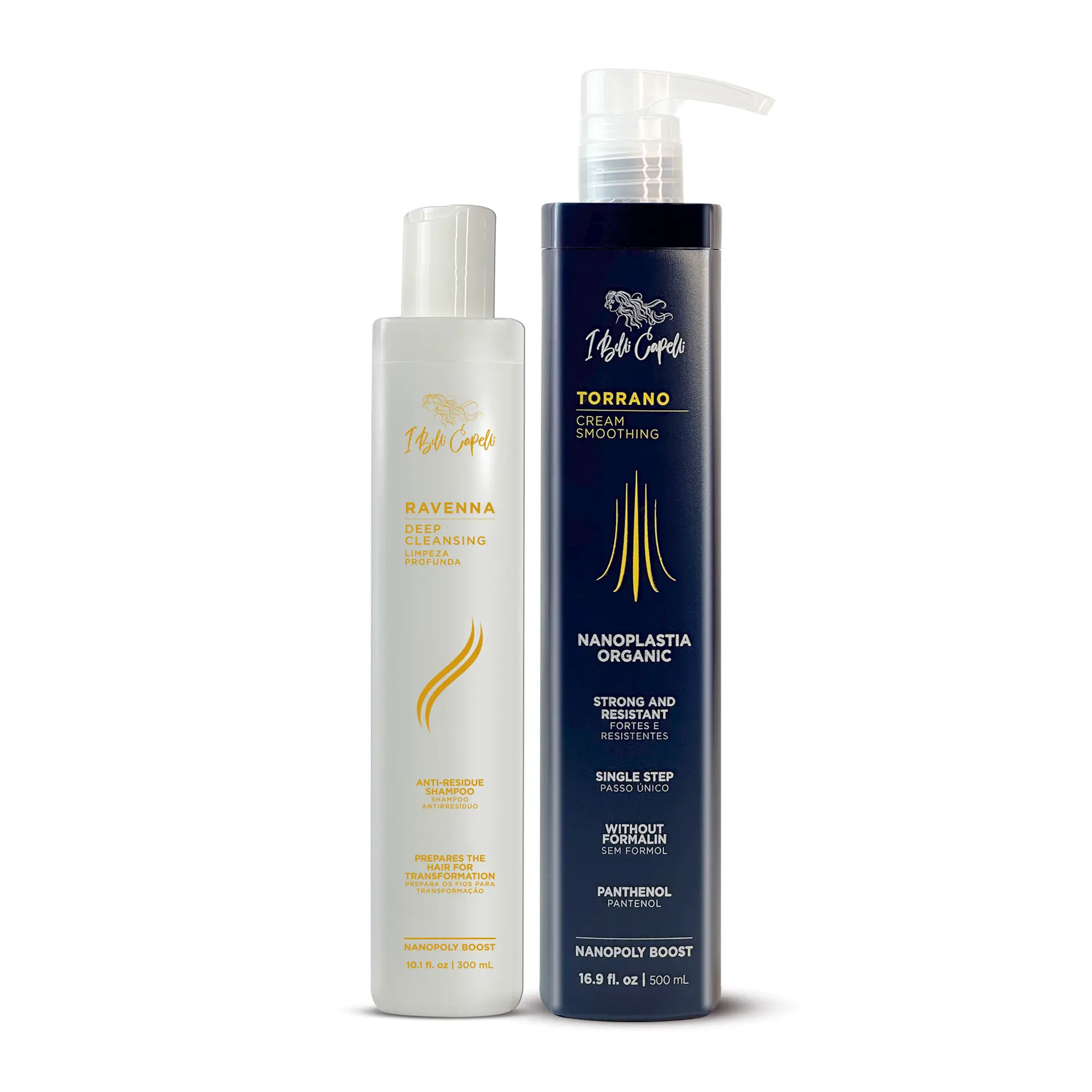 I Belli Capelli Ravenna Anti-Residue Shampoo 10.1 fl.oz & Torrano Thermal Sealing 500ml Gentle Intensive Organic Cleansing Keratin Repairing Hydrating Haircare Kit with Panthenol and Keratin - Hydrate Conditioner Cleanser Low Porosity Hair Products, Liqui