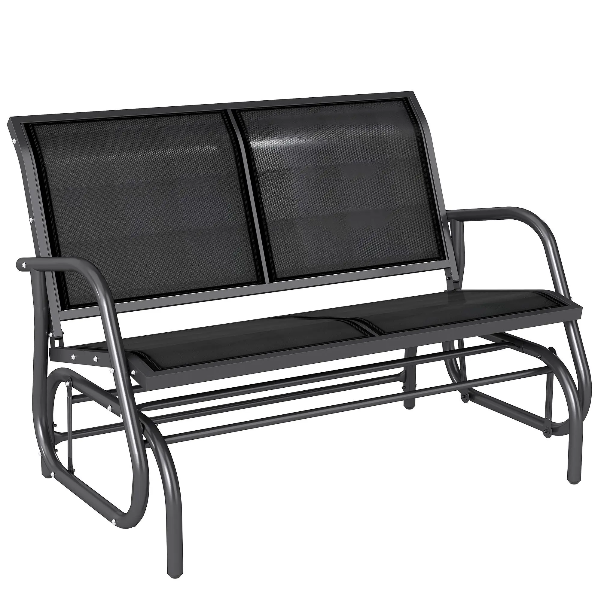 Outsunny 2-Person Outdoor Rocker Chair Glider Bench - 47.25x27.5", Powder Coated Steel Frame, Waterproof, Rocking Chair Cushions, Patio Backyard Garden Outdoor Furniture, Home Outdoor Furniture
