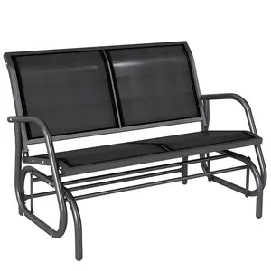 Outsunny 2-Person Outdoor Glider Bench, Patio Double Swing Rocking Chair Loveseat w/Powder Coated Steel Frame for Backyard Garden Porch