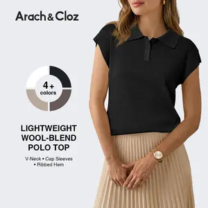 Arach&Cloz Women's Wool Blend Cap Sleeves Business Casual Summer Tops Sweater Vest Polo Shirts 2026