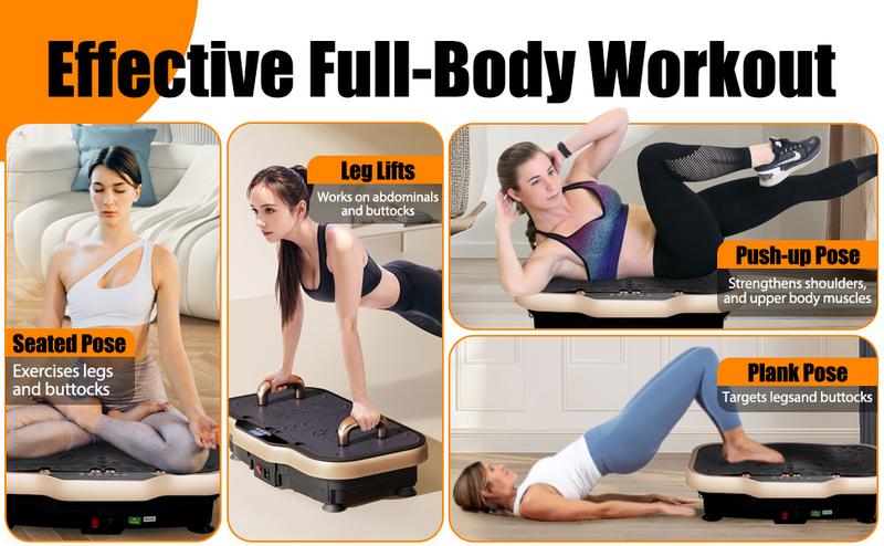 Vibration Plate Exercise Machine with 330-440LBS Capacity – 180 Levels, 5 Modes, 22in Wide, Remote & Button Control, Pull Straps & Push-Up Grips, Full Body Workout Platform for Home Gym Outdoorfun