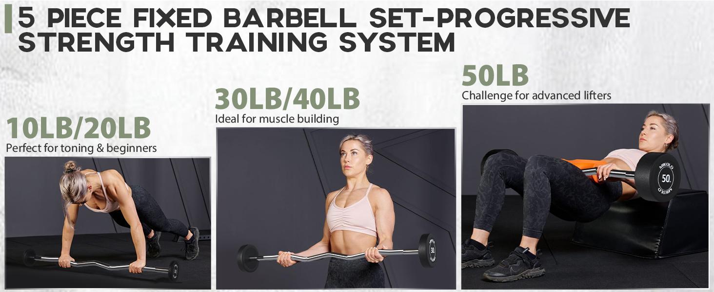 MIKOLO Pre-Loaded EZ Curl Bar - PVC Fixed Barbell Set for Strength Training & Weightlifting