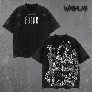 Retro Igris Solo Leveling Graphic Tee Double Sided Print Oversized Acid-Washed Heavyweight Cotton T-Shirt – Unisex Anime Manga Tee, Perfect Gift for Anime Fans and Lovers Menswear Tops