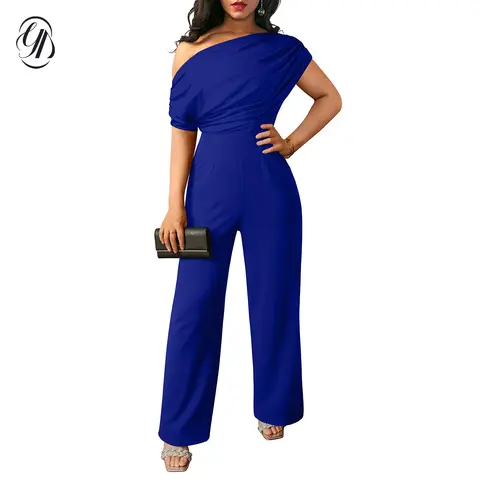 OYV Women's Fashion Off-Shoulder Jumpsuit - Sleeveless, High Waist, Wide-Leg Long Pant Overalls, Stretchy Spandex, Zipper Back, Casual Elegant Clothes for Women