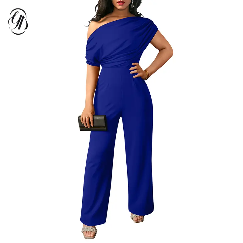 OYV Women's Fashion Off-Shoulder Jumpsuit - Sleeveless, High Waist, Wide-Leg Long Pant Overalls, Stretchy Spandex, Zipper Back, Casual Elegant Clothes for Women